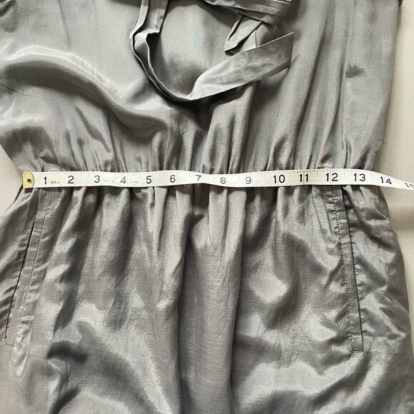Gap Silk Blend Dress Tie Neck Sleeveless Pleated Gray Sparkle S Feminine Ruffle - Picture 14 of 15